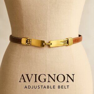 Avignon Adjustable Leather Belt | Brass Hook Buckle Made in Spain | 24–39" Waist